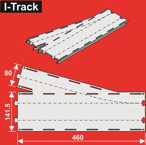 I-Track HCT9655DY - H0 Recht segment met wissel 15°, 460x141,5mm, 1 stuk