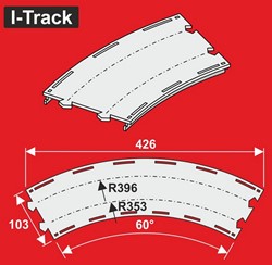 I-Track HCT9739D - TT gebogen segment, 2-spoor, 353/396 mm, 60°, breedte 103, 3 stuks.