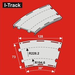 I-Track HCT9975D - Gebogen dubbelspoor, R194,6/228,2mm, B.73m, 30°, 6 stuks